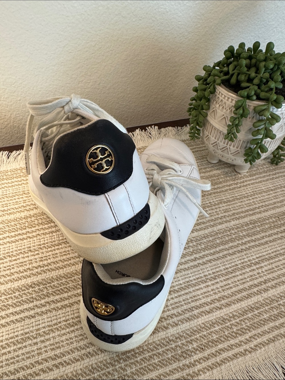 Tory Burch White/Navy Leather Sneakers